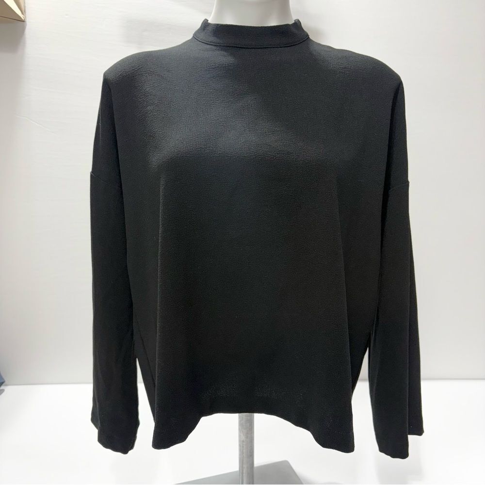 Madewell Moderne Black Mockneck Long Sleeve Top Size L G9874 Crepe Knit Preppy